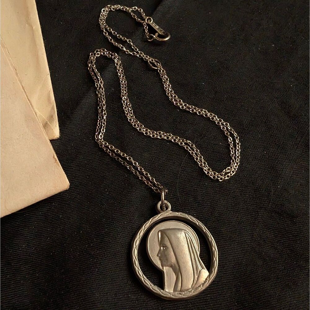 Our Lady of Lourdes Virgin Mother Mary Pendant Necklace Sterling Silver